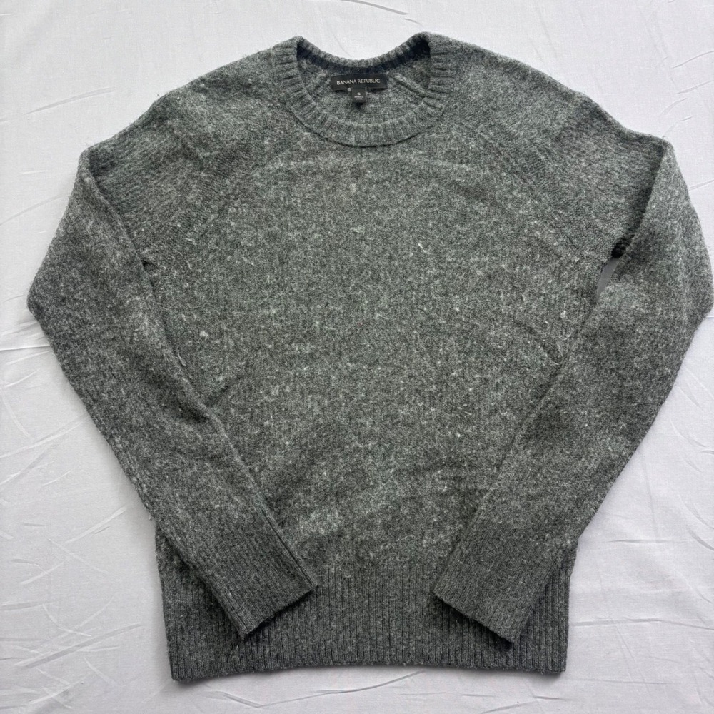 Banana Republic Merino Wool Blend Crewneck Sweater Grey Raglan Small Preppy